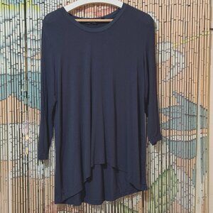 H by HALSTON Essentials 3/4 Sleeve U-Neck T-Shirt, Navy Blue, Medium